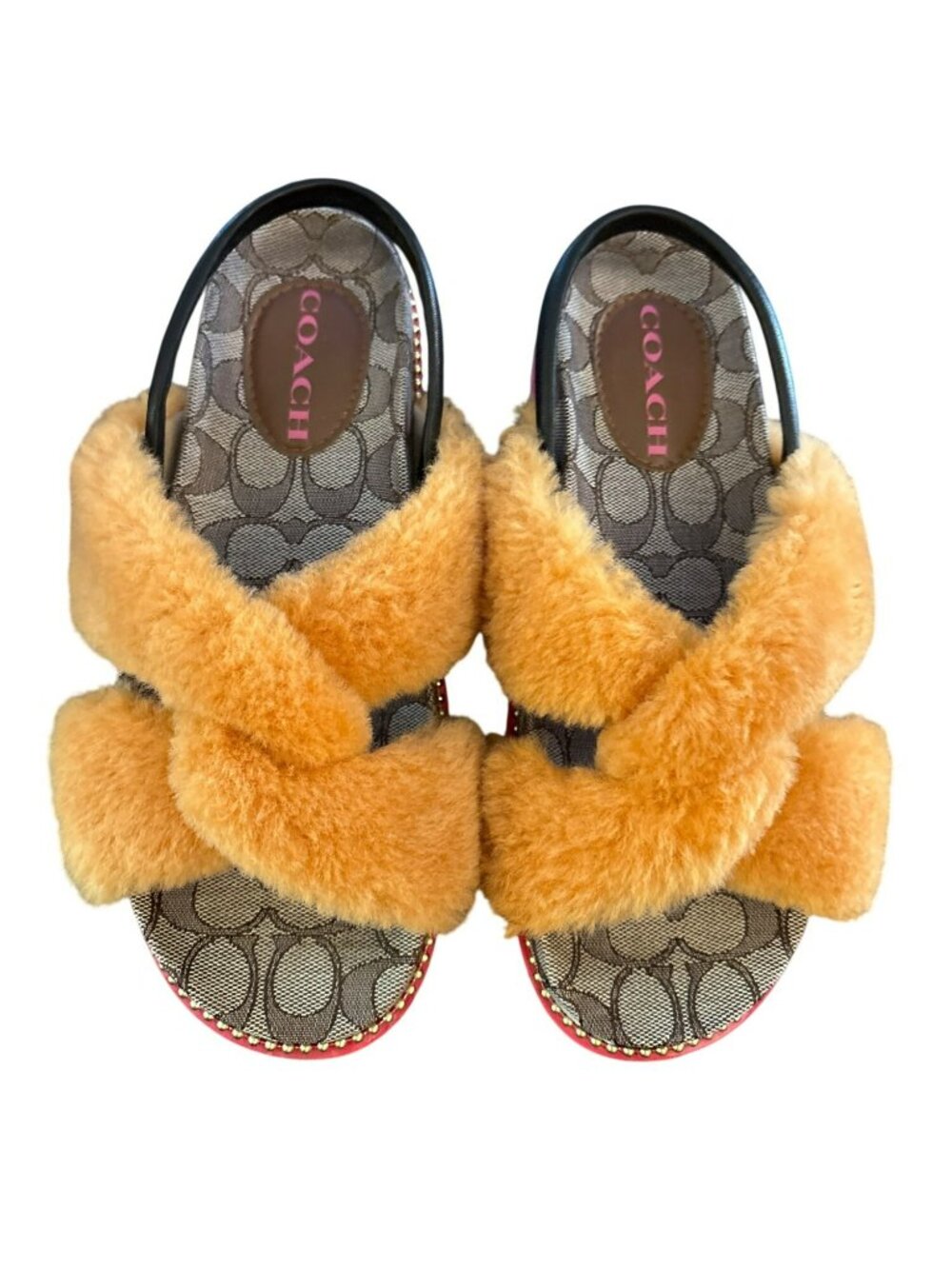 Coach Tally Shearling Monogram Platform Slides Size 8B